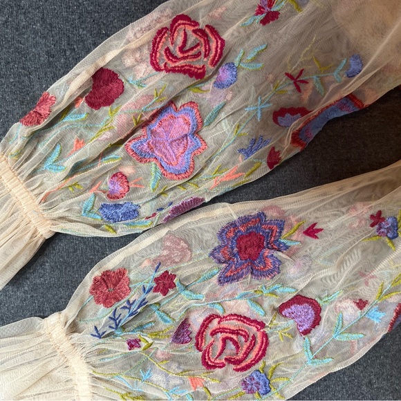 Anthropologie Layla Floral Embroidered Sheer Mesh Top - Picture 2 of 8